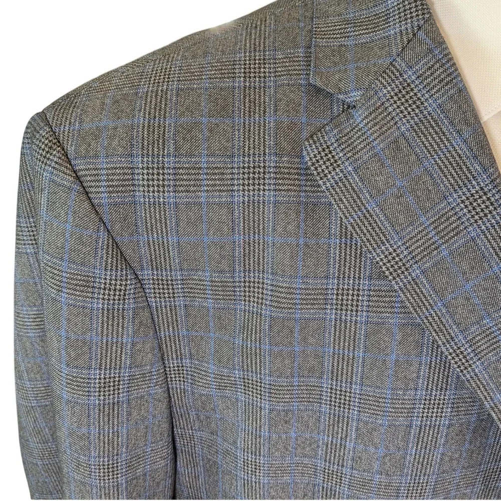 TailorByrd Collection Mens 46R Gray Blue Glen Plaid Sport Coat Blazer 2 Button‎